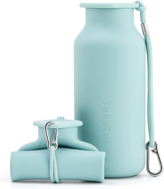 Collapsible Water Bottles 20 oz, Leak Proof, BPA Free Foldable Silicone Travel Water Bottle Cups for Taveling, Outdoors, On the go, Sage Green