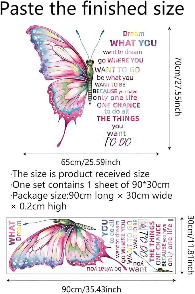 Inspirational Butterfly Wall Decal - Dream Big, Live Boldly - 90cm x 30cm