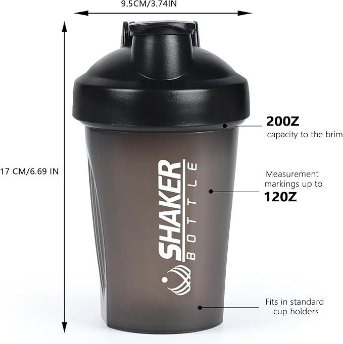 Shaker Bottle, 400ml Small Protein Shaker Cup with Mixing Ball for Smooth blending, Leak-Proof GYM Workout Water Bottles for protein Shake，Bpa Free (13oz / Black)