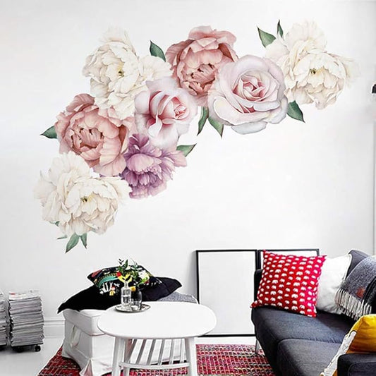 Flower Wall Sticker, Rohome Waterproof PVC Peel and Stick Rose Wall Decals Home Decor for Sofa Background Living Room Bedroom Kitchen Nursery Room Decorations(Parent) (04)