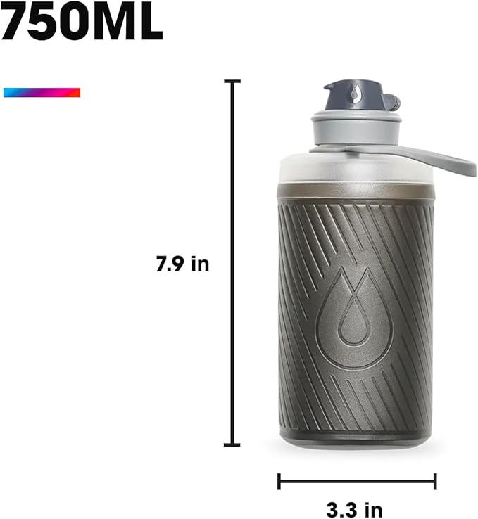 Hydrapak Flux - Collapsible Backpacking Water Bottle (750 ml) - BPA Free, Ultra Light, Spill-Proof Twist Cap - Mammoth Grey