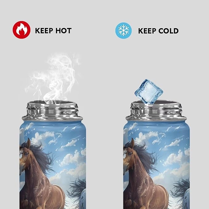Horse Insulated Water Bottle with Handle 20 Oz Reusable Water Jug Thermal Water Bottles Keeps Iced Water Cold for Hours Sports Bottle
