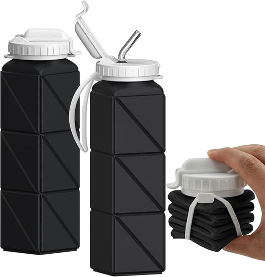 Collapsible Water Bottles, Silicone Foldable Portable Water Bottle 610ml, Lightweight Reusable Leakproof for Travel Camping Hiking Cycling Yoga Sports Outdoor