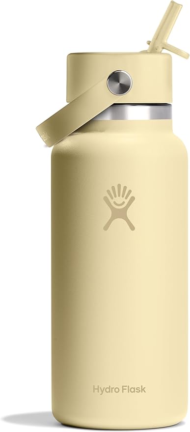 HYDRO FLASK Wide Mouth vacuum insulated stainless steel water bottle with leakproof closeable straw lid for cold water drinks, sports, travel, car and school