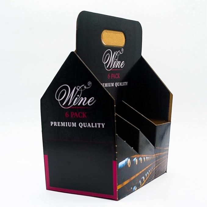 Printed Wine Carrier 6 Pack – Premium Quality Cardboard Wine Carrier for Effortless Transportation of Your Favorite Wines (10 pack)
