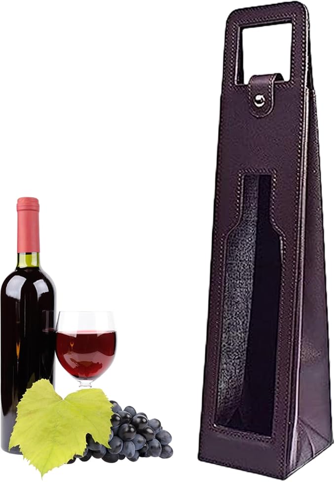 Resuable Leather Wine Tote Bag,Leather Wine Bottle Packaging Bag Classic Single Wine Bottle Gift Bag Leather Wine Carrier Tote Other Bar Accessories