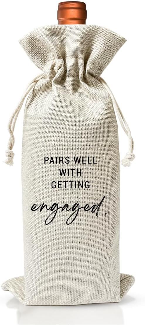 Wedding Or Engagement Gift Wine Bag For Couple Bride Groom Her Women Man, Wedding Or Engagement Party Decorations Favors, Paris Well With Getting Engaged, Cotton Linen Wine Bag, New Bride Gift Idea