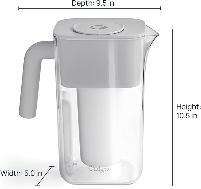 Culligan with ZeroWater Technology 10-Cup Water Filter Pitcher – Includes 5-Stage Advanced Water Filter, IAPMO Certified to Reduce Lead, Total PFAS (Forever Chemicals), Mercury, Fluoride, and Chlorine