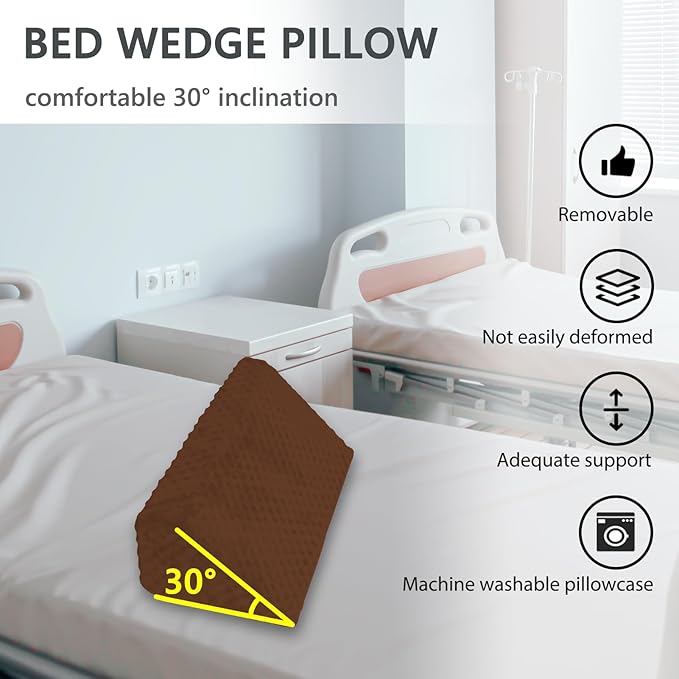 Wedge Pillow for Side Sleeping, Body Positioning Foam Wedge Pillow, Side Wedge Pillow for Sleeping Non-Slip Back Positioning Pillow for Bed Sore Wedge (Brown)
