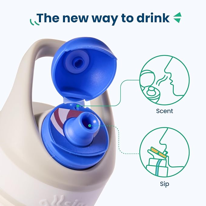 32oz Stainless Steel Air Water Bottle with Straw & 7 Refresher ScentSip Flavor Pods | Leak-Proof, Dishwasher Safe | Zero Calorie, Zero Sugar Flavored Water Bottle（White）