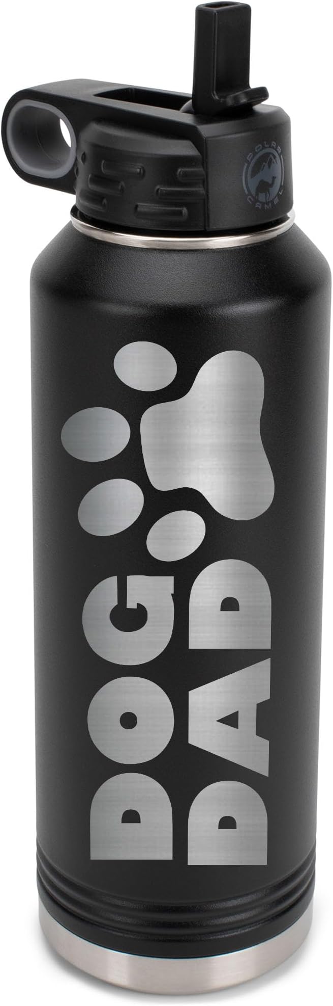 Elanze Designs Dog Dad Pawprint Black 32 ounce Stainless Steel Water Bottle With Straw