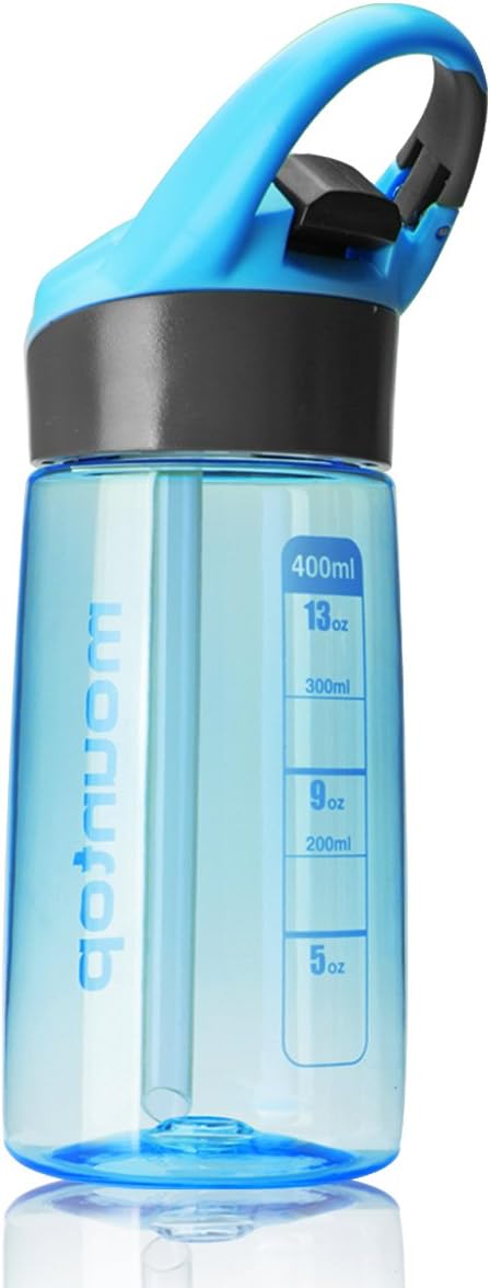 mountop Kids Water Bottle with Silicone Straw and Handle, Easy Use for Girls and Boys, BPA-free Water Bottle for Kids 14oz 400ml