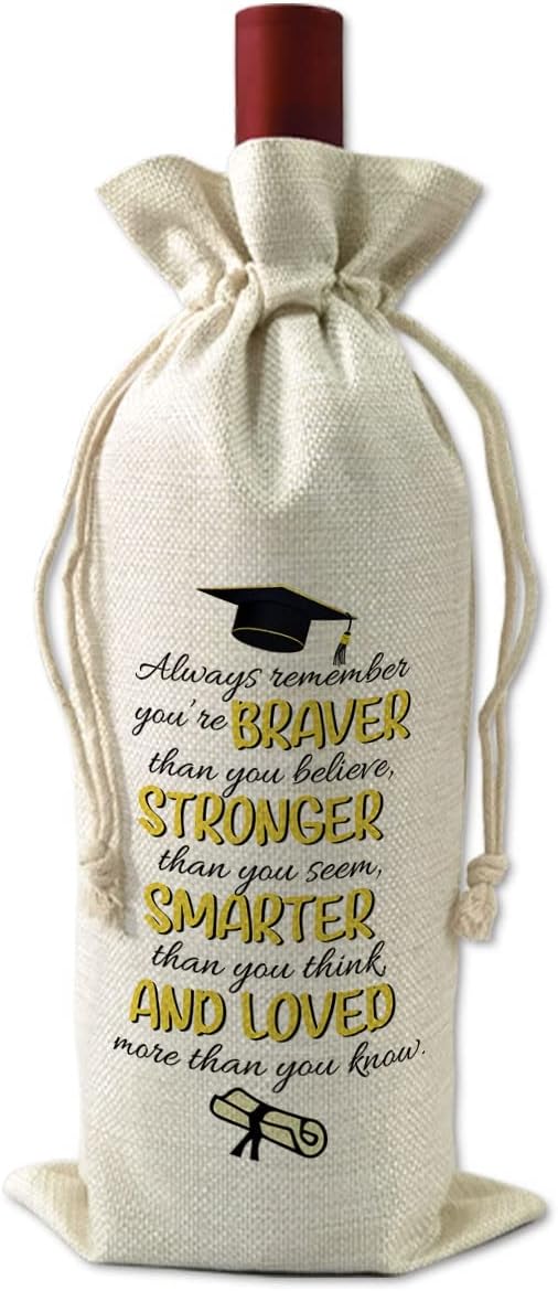 BiuNiuring Graduation Gift, Inspirational College Students Bachelor Hat Wine Bag Gift, Always Remember You Are Braver Than You Believe