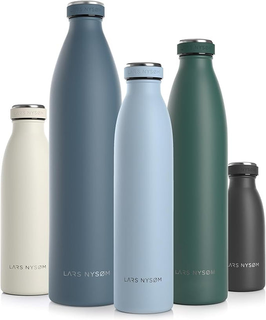 LARS NYSØM Stainless Steel Insulated Water Bottle 12oz 17oz 25oz 34oz 51oz | BPA-free Insulated Thermo Flask for Hot and Cold Beverages | Leakproof Drinking Bottle (Baby Blue, 25oz)