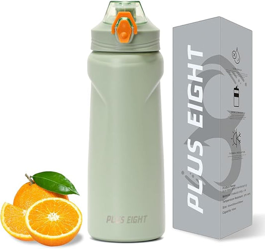 Sports Water Bottle, 25 oz Insulated Water Bottle With Straw, Stainless Steel Water Bottle Wide Mouth for Sports, Gym or Office, BPA-Free Keep Cold 24H Hot 12H (Green)