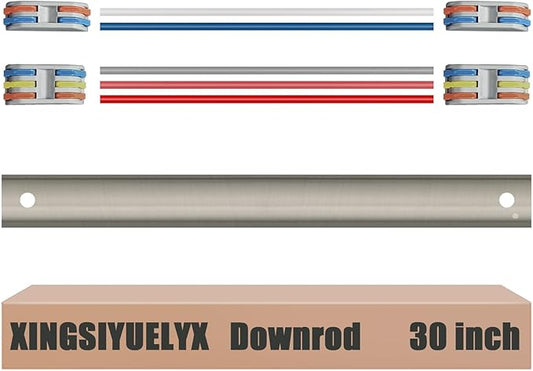 30" Ceiling Fan Downrod, 【1 Outside Diameter】 Brushed Nickel Extended Downrod, including 4 Wire Connectors and 5 Extension Wires (No Threads)