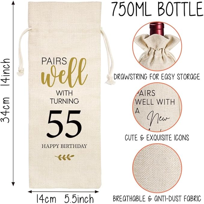 Qubereeree 55th Birthday Gifts for Women Men Funny 55 Year Ago in 1969 Birthday Party Decorations Wine Bags for Mom Dad Grandma Coworker, 55 Year Old Birthday Gifts Vintage 1969 Wine Bag-1