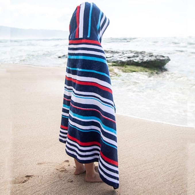 Kids Hooded Beach Towel Swimsuit Cover-up Wrap with Buttons (Red and Pink Floral Leopard, One Size) (Red White Blue Stripe)