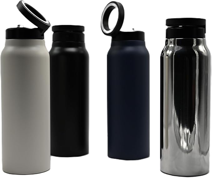 Magnetic Ring Top Insulated Stainless Steel Water Bottle with Phone Holder, 360° Rotation, Portrait/Landscape Modes, (Blue)