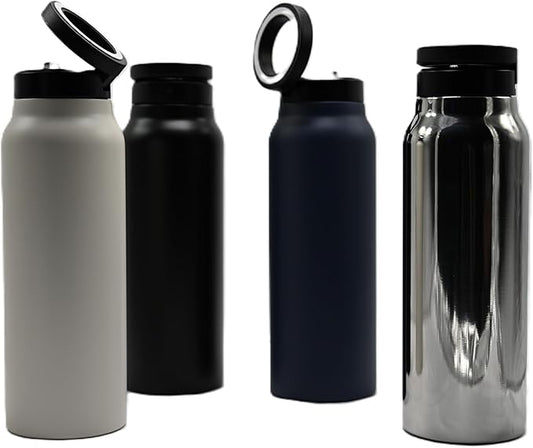 Magnetic Ring Top Insulated Stainless Steel Water Bottle with Phone Holder, 360° Rotation, Portrait/Landscape Modes, (Blue)