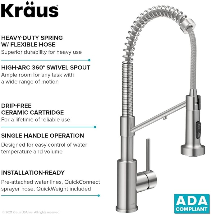 KRAUS Bolden 2-in-1 Commercial Style Pull-Down Single Handle Water Filter Kitchen Faucet for Reverse Osmosis or Water Filtration System in Spot Free Stainless Steel, KFF-1610SFS