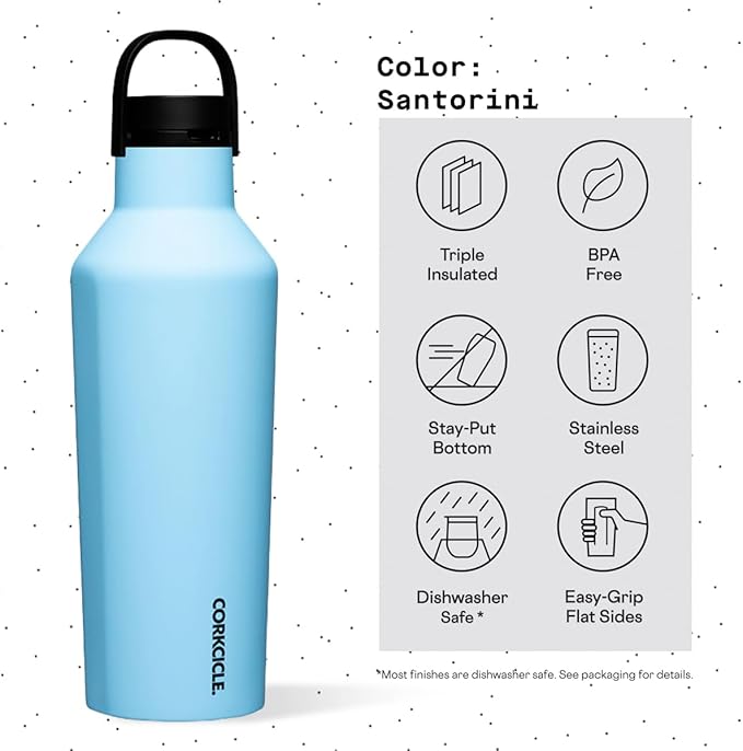Corkcicle Sport Canteen Insulated Tumbler, Santorini, 32 oz – Reusable Water Bottle Keeps Beverages Cold for 25 Hours & Hot 12 Hours – Cupholder Friendly Tumbler with Screw-On Cap