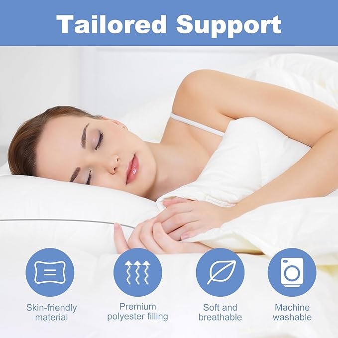 Bed Pillows for Sleeping Standard Size Set of 2 Pack Cooling Pillow Set of 2 for Side Back and Stomach Sleepers Down Alternative Filling Luxury Soft and Skin-Friendly