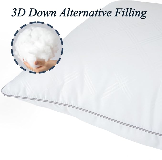 Pillows for Sleeping 2 Pack Bed Pillow Set of 2 for Side Back and Stomach Sleepers Down Alternative Filling Luxury Soft (White, Queen(2 Pack))