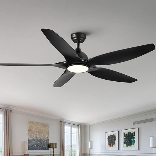 NicBex Ceiling Fan 60 Inch Modern Ceiling Fans with Integrated LED Light and Remote Control Double Finish Ceiling Fan with 5 ABS Blades for Living Room, Bedroom, Black