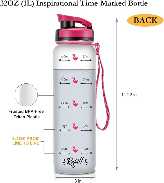 LEADO 32 oz 1 Liter Motivational Tracking Water Bottle with Times to Drink - for Flock Sake Drink Your Water - Funny Mothers Day, Flamingo Birthday Gifts for Women, Friends, Mom, Daughter, Her