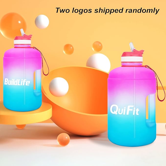 QuiFit Motivational Gallon Water Bottle - with Straw & Time Marker BPA Free Large Reusable Sport Water Jug with Handle for Fitness Outdoor Enthusiasts Leak-Proof