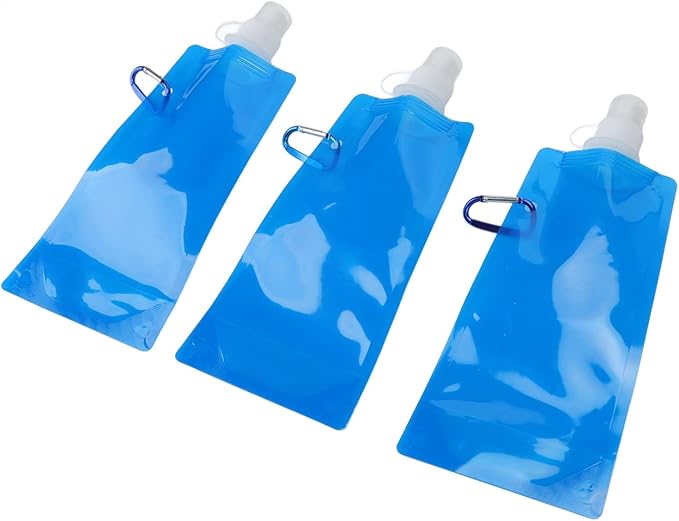 SWOQ Folding Drinking Water Bottle, Collapsible Water Bottles Blue 480ml 3pcs Ultralight for Camping for Cycling for Jogging