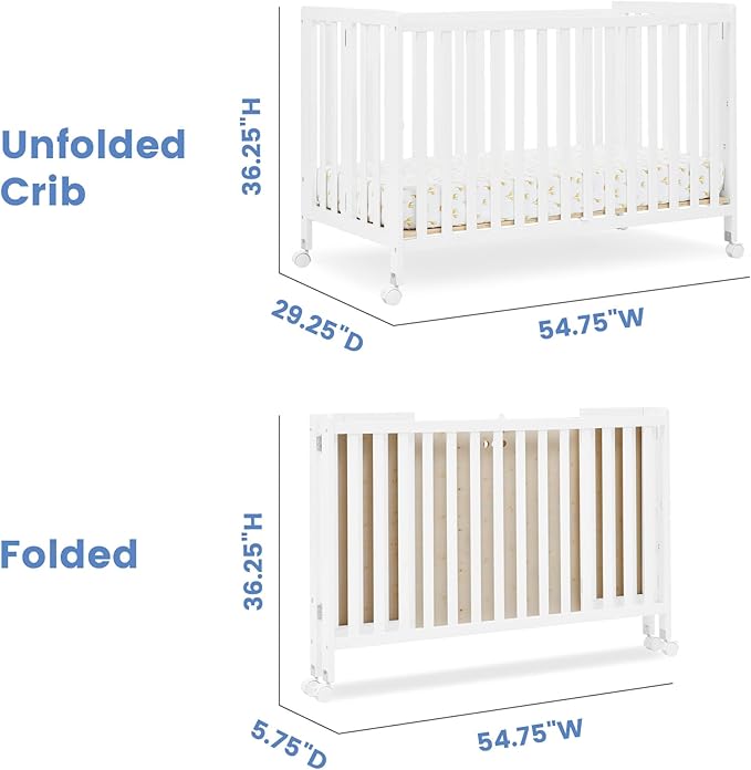 Delta Children Simmons Kids Aria Full Size Portable Folding Crib - Greenguard Gold Certified, Bianca White