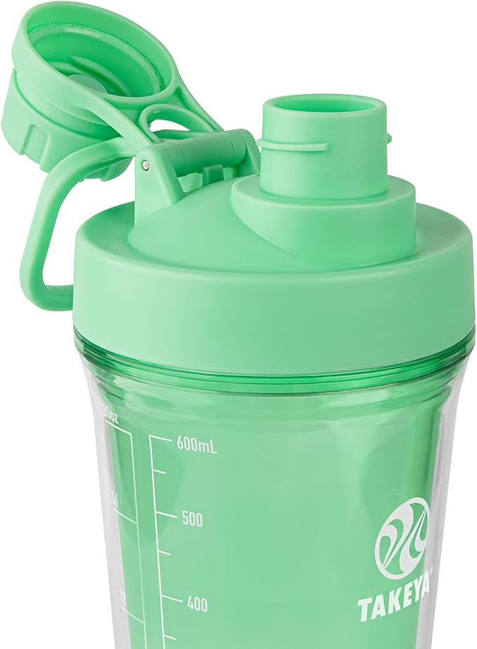 Takeya 24 oz Tritan Plastic Shaker Bottle - Premium BPA Free Protein Shakes Mixer, Leakproof Spout Lid, Shatterproof, Pistachio Green