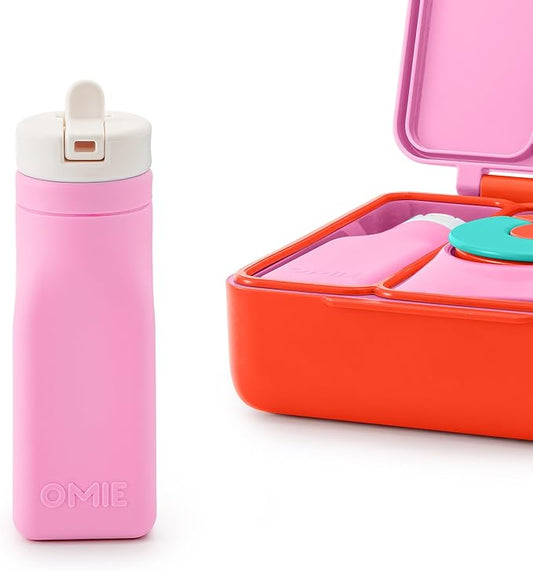 OmieBox Reusable Silicone Water Bottle - 8.7 oz, Straw Top, BPA-Free & Phthalate-Free, Leak-Proof (Pink)
