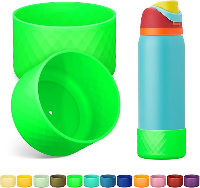 2PCS Silicone Water Bottle Boot for Owala 24oz 32oz 40oz, Anti-Slip Protective Sleeve Bottom Bumper Protector for FreeSip, Twist, and Flip Stainless Steel Water Bottles