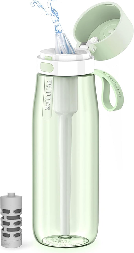 PHILIPS Filtered Water Bottle 22 Oz/36 Oz with Philips GoZero Everyday Water Filter, BPA-Free Tritan Plastic, Purify Tap Water Into Healthy Drinking Tasting Water