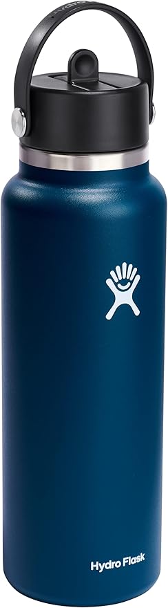 HYDRO FLASK Wide Mouth vacuum insulated stainless steel water bottle with leakproof closeable straw lid for cold water drinks, sports, travel, car and school