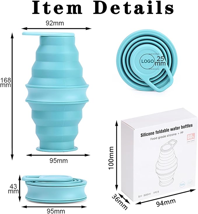 Tokhan Collapsible Silicone Water Bottle with Leak-Proof Valve - Reusable, BPA-Free, 17.6 oz/500 ml Capacity, Durable and Innovative Design - Perfect for Travel and Outdoor Activities (Drak Blue)