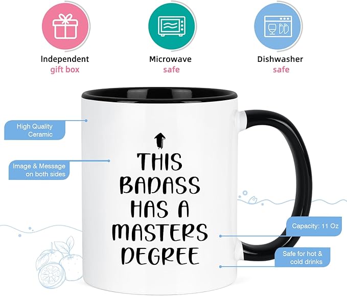 Maustic Graduation Gifts for Her Him, Masters Degree Graduation Gifts, This Badass Has a Masters Degree Coffee Mug, College Graduation Gifts for Daughter Son Friends, Funny Graduation Cups Mug, 11 Oz