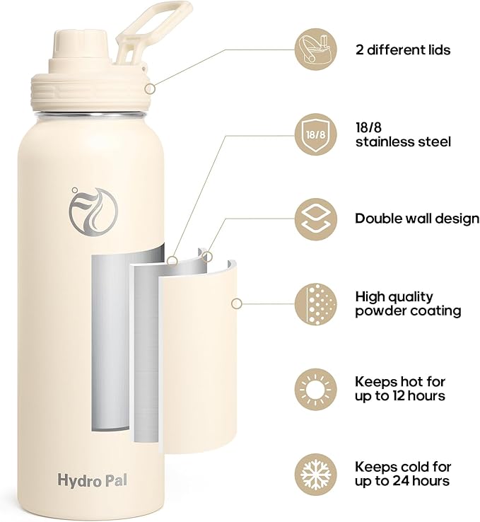 Insulated Water Bottles 40 oz with 2 Leak Proof Lids & Water Bottle Holder, Wide Mouth Sport Water Bottle with Straw, Reusable Stainless Steel Water Flask, Double Walled Vacuum Thermos