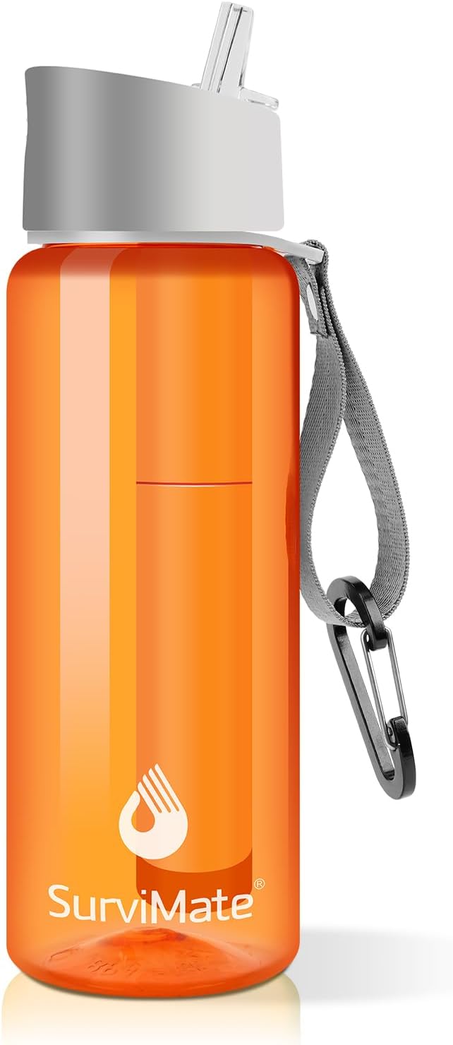 SurviMate 0.01μm Ultra-Filtration Filtered Water Bottle, Portable Water Filter Bottle with 4-Stage Filtration for Survival, Camping, Hiking, Backpacking, Drinking, Emergency