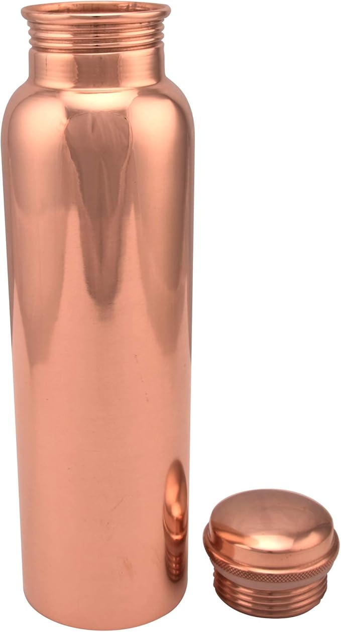 Aquatic Copper Water Bottle 34oz - Leak Proof - Ayurvedic Copper Bottle -Perfect Ayurvedic Copper Vessel for Sports, Fitness, Yoga - Natural Health Benefits - Plain - Made in India