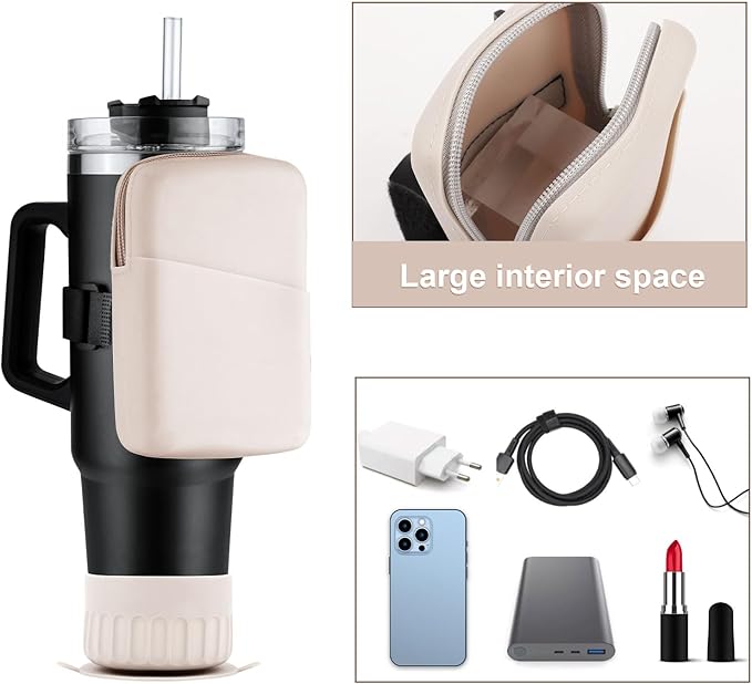 SAVITA Pouch Bag for Stanley Cup, Adjustable Water Bottle Pouch with Prevent from Skidding Cup Base Gym Water Bottle Pouch for Stanley Quencher Adventure 40oz & Stanley IceFlow 20oz 30oz