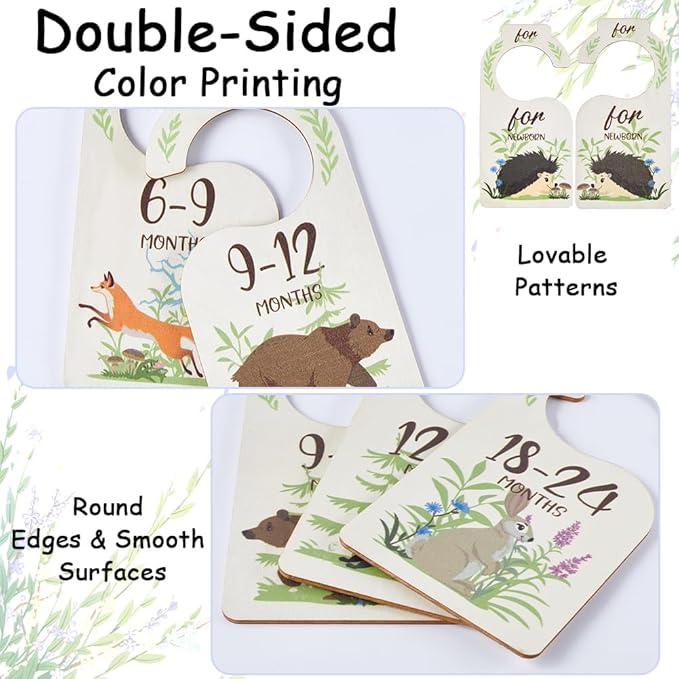 CRASPIRE 8Pcs Wooden Baby Wardrobe Dividers Animal Theme Nursery Decor from Newborn to 24 Month Hanger Seperaters Baby Closet Organizers Nursery Infant Wardrobe Hangers Divider for Newborn Shower