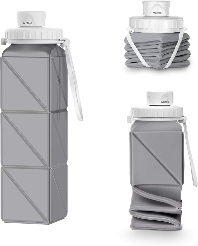 Foldable Water Bottle for Travel Cycling Gym Camping Sports,Leakproof Lid,Food Grade BPA-Free Silicone Travel Bottles 610ml -Lightweight 21oz Portable,Wide Mouth ,Durable,Collapsible Water Bottle
