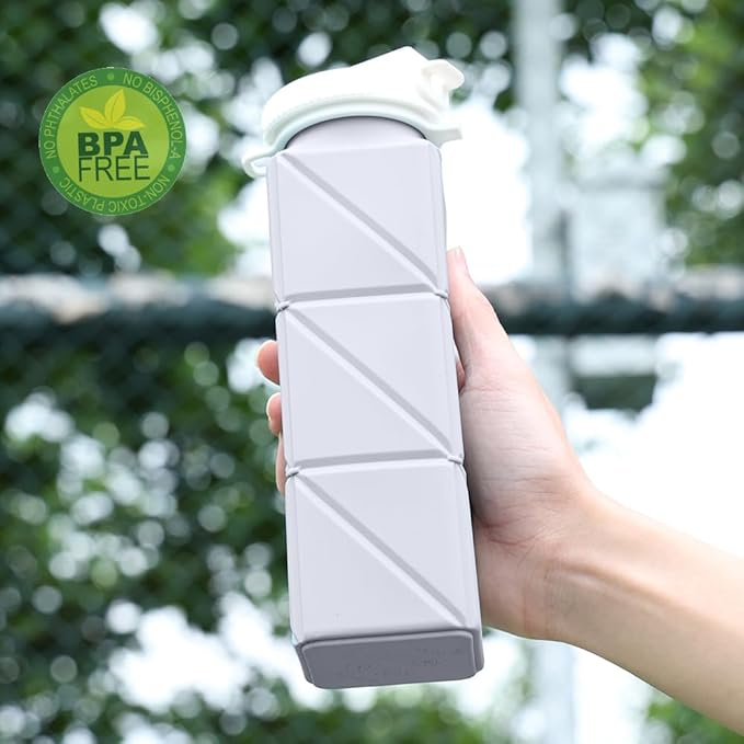620ml Silicone Foldable Water Bottle with Straw Lid - Lightweight, Reusable, & Leakproof for Travel, Camping, Hiking, & Sports(GREY)