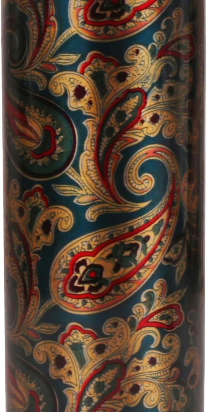 Pure Copper Water Bottle - Handcrafted - Ayurveda Health Benefits -Paisley Floral Prints 35 OZ - Leak proof - Easy to carry For Sports, Fitness, Yoga, School - Vintage Enamel.