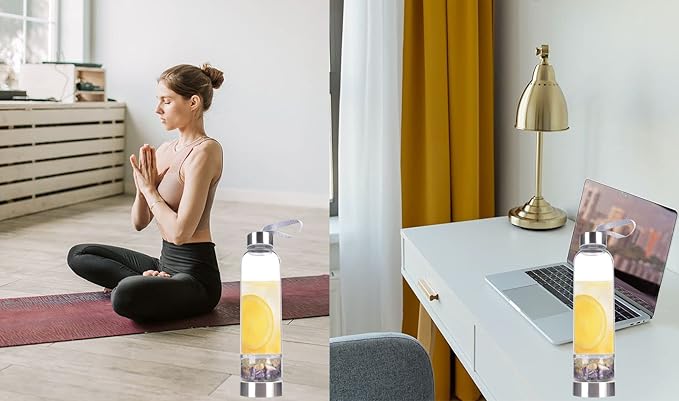 Crystal Glass Water Bottle Natural Crystal Energy Bottle with Changeable Natural Crystal Stons for Healing and Wellness Gem Elixir Infused Glass Water Bottle