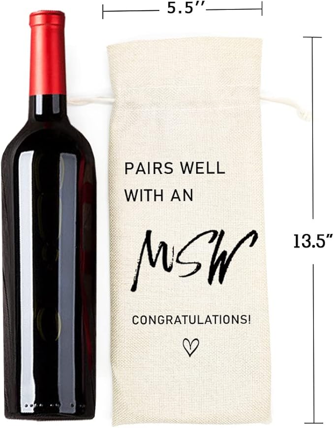 MSW Degree Gift Wine Bag, Master of Social Work Graduation Gift for Her Gift for Him, Wine Bag for Master's Degree - Reusable Drawstring Wine Bag